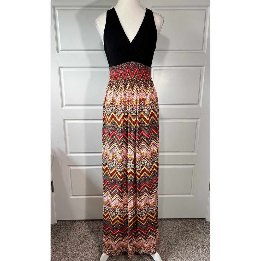 Monteau Maxi Dress Chevron Print Sleeveless Boho Summer Dress Small‎